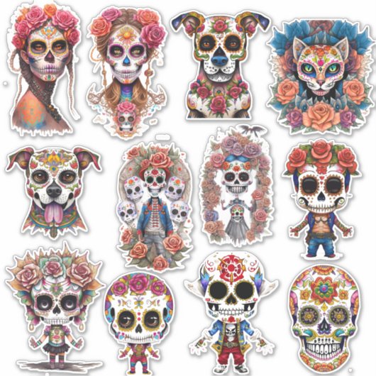 Sugar Skull Art 12 stuk Waterverf Pack Sticker (Voorkant)