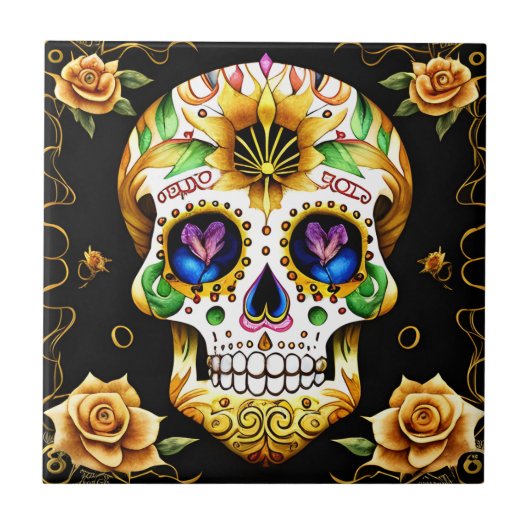 Sugar Skull Art - Artistiek Erfgoed Tegeltje (Voorkant)