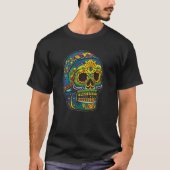 Sugar Skull Art - Blauw met Gouden Make-up T-shirt (Voorkant)