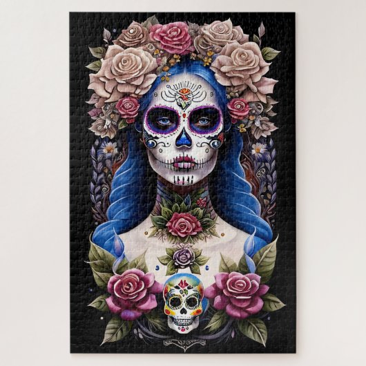 Sugar Skull Art - Bloeiende schoonheid Legpuzzel (Verticaal)