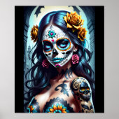 Sugar Skull Art - Bloeiende schoonheid Poster (Voorkant)