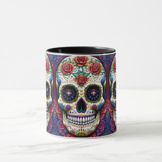 Sugar Skull Art Bloem Schedel Roze Rozen Mok (Midden)
