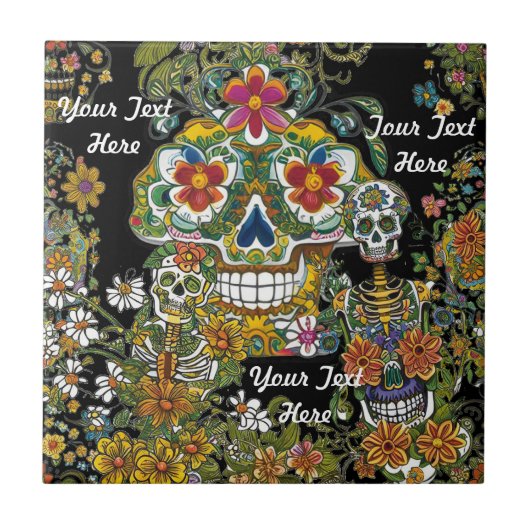 Sugar Skull Art Blooming Botten Tegeltje (Voorkant)