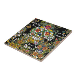 Sugar Skull Art Blooming Botten Tegeltje