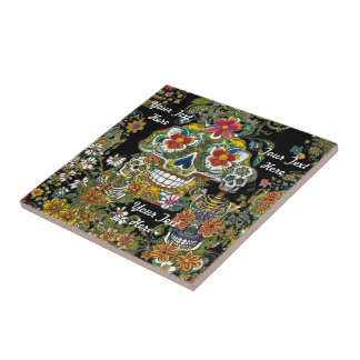 Sugar Skull Art Blooming Botten Tegeltje