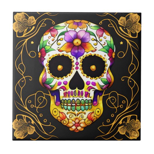 Sugar Skull Art - Boeiende Dia de los Muertos Tegeltje (Voorkant)