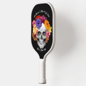Sugar Skull Art Collage Kleurrijke Bloemen op Zwar Pickleball Paddle (Links)