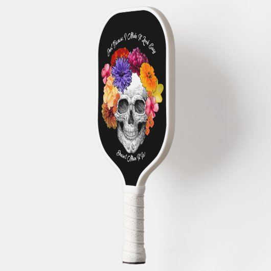 Sugar Skull Art Collage Kleurrijke Bloemen op Zwar Pickleball Paddle (Links)