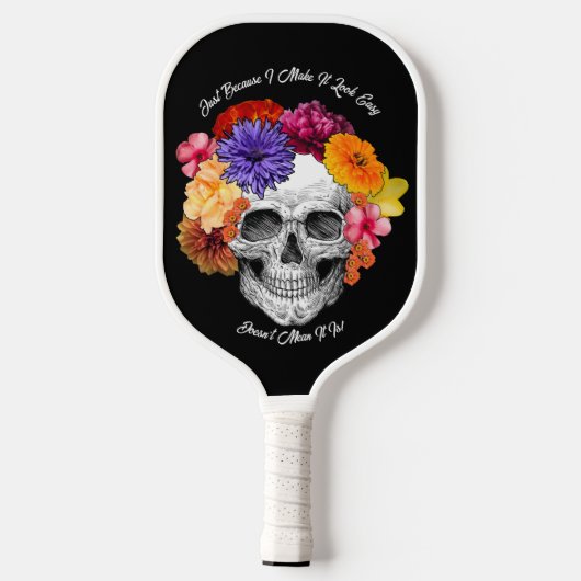 Sugar Skull Art Collage Kleurrijke Bloemen op Zwar Pickleball Paddle (Achterkant)