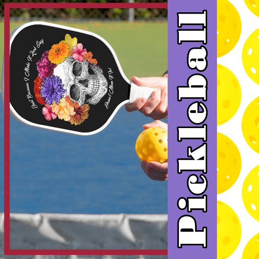 Sugar Skull Art Collage Kleurrijke Bloemen op Zwar Pickleball Paddle