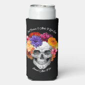 Sugar Skull Art Collage Kleurrijke Bloemen op Zwar Seltzer Blikjeskoeler (Seltzer Achterkant)
