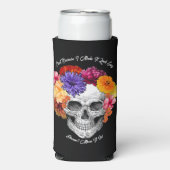 Sugar Skull Art Collage Kleurrijke Bloemen op Zwar Seltzer Blikjeskoeler (Seltzer Voorkant)