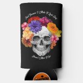 Sugar Skull Art Collage Kleurrijke Bloemen op Zwar Seltzer Blikjeskoeler (Achterkant)