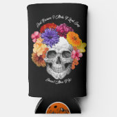 Sugar Skull Art Collage Kleurrijke Bloemen op Zwar Seltzer Blikjeskoeler (Voorkant)