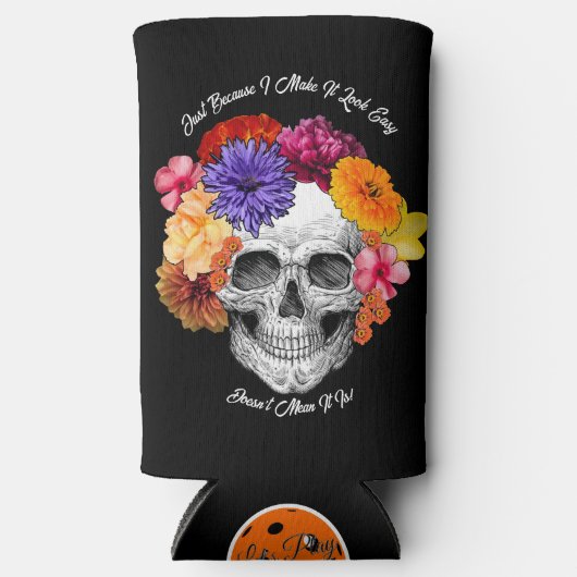 Sugar Skull Art Collage Kleurrijke Bloemen op Zwar Seltzer Blikjeskoeler (Voorkant)