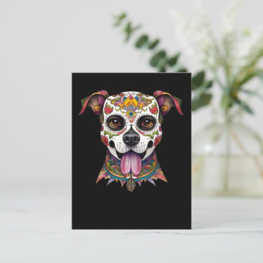 Sugar Skull Art - Dag van de Dode Sugar Skull Hond Briefkaart (Staand voorkant)