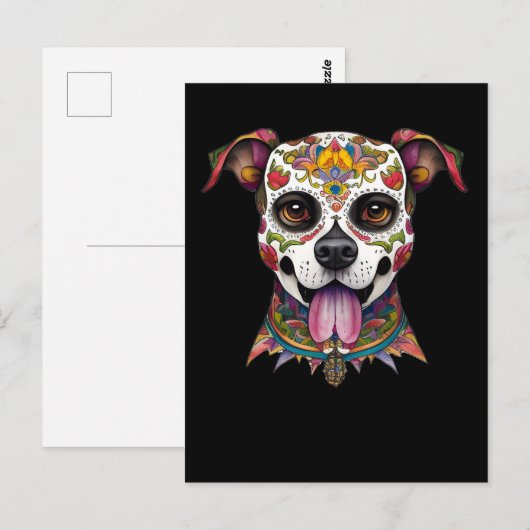 Sugar Skull Art - Dag van de Dode Sugar Skull Hond Briefkaart (Voorkant / Achterkant)