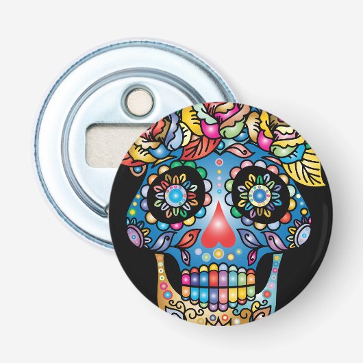 Sugar Skull Art, Dag van de Doden Button Flesopener (Voorkant)
