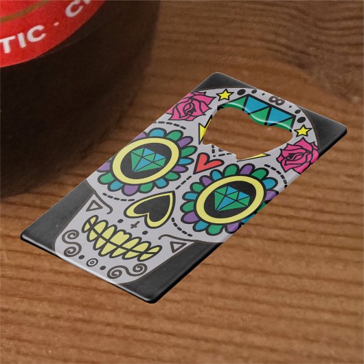 Sugar Skull Art, Dag van de Doden Creditkaart Flessenopener