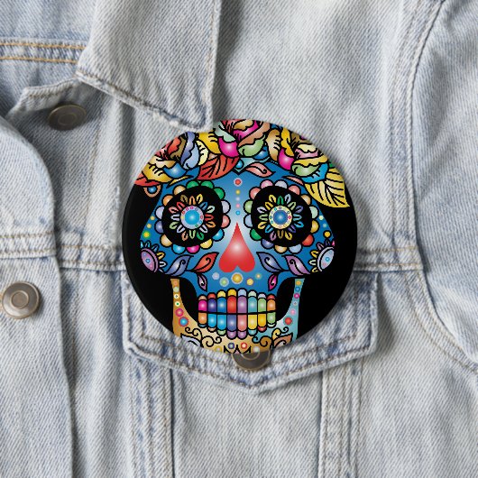 Sugar Skull Art, Dag van de Doden Ronde Button 4,0 Cm (In situ)
