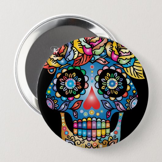 Sugar Skull Art, Dag van de Doden Ronde Button 4,0 Cm (Voorkant /achterkant)