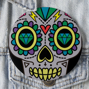 Sugar Skull Art, Dag van de Doden Ronde Button 4,0 Cm