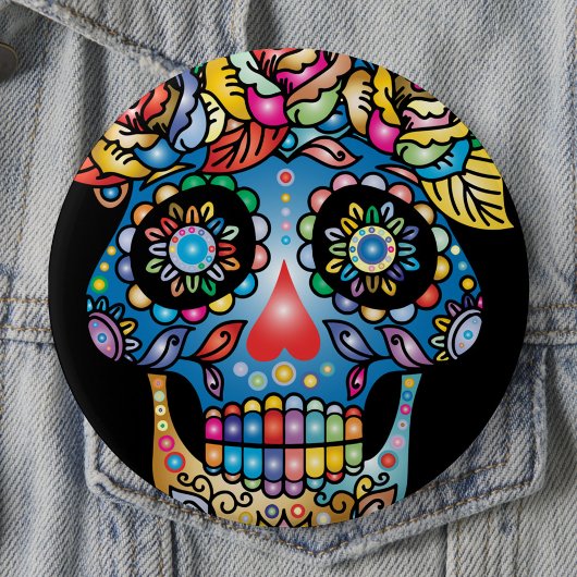 Sugar Skull Art, Dag van de Doden Ronde Button 4,0 Cm