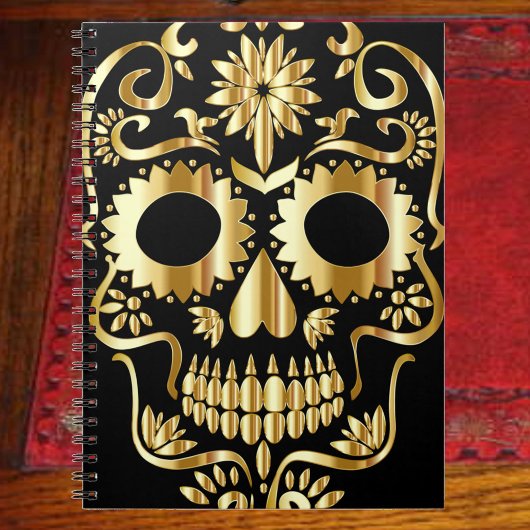 Sugar Skull Art, Dag van de Doden, Zwart en Goud Notitieboek