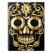 Sugar Skull Art, Dag van de Doden, Zwart en Goud Notitieboek (Voorkant)