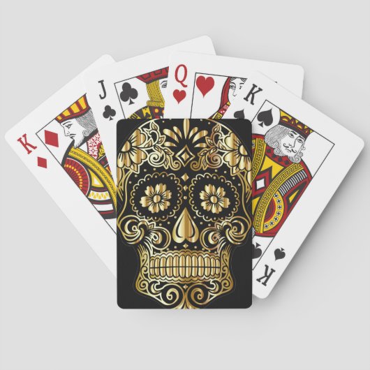 Sugar Skull Art, Dag van de Doden, Zwart en Goud Pokerkaarten (Achterkant)