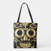 Sugar Skull Art, Dag van de Doden, Zwart en Goud Tote Bag (Achterkant)