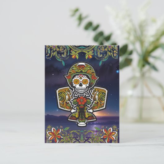 Sugar Skull Art - Dag van het Dode Vliegtuigaltaar Briefkaart (Staand voorkant)