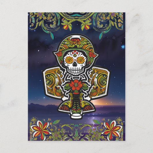 Sugar Skull Art - Dag van het Dode Vliegtuigaltaar Briefkaart (Voorkant)