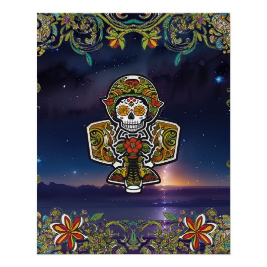 Sugar Skull Art - Dag van het Dode Vliegtuigaltaar Perfect Poster (Voorkant)