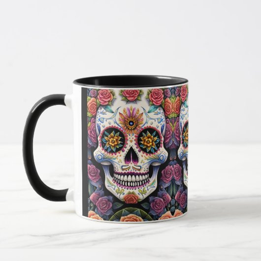 Sugar Skull Art - Dia de los Muertos Floral Skull Mok (Links)