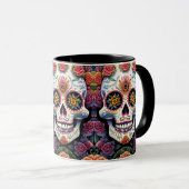Sugar Skull Art - Dia de los Muertos Floral Skull Mok (Voorkant rechts)