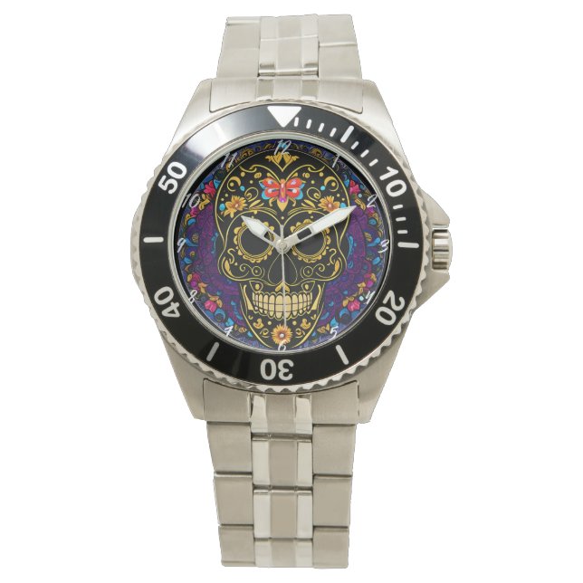 Sugar Skull Art - Dia De Los Muertos Horloge (Voorkant)