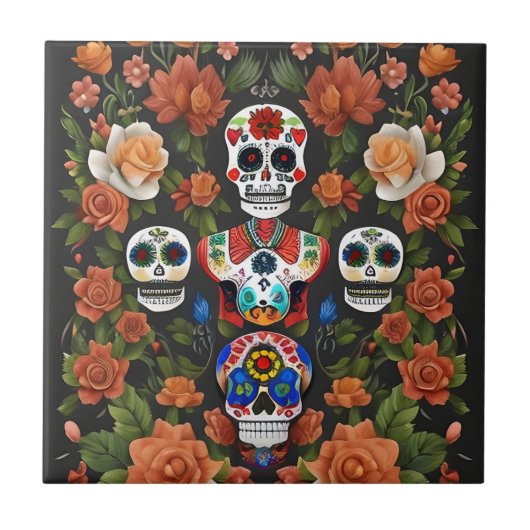 Sugar Skull Art - Dia de los Muertos Tegeltje (Voorkant)
