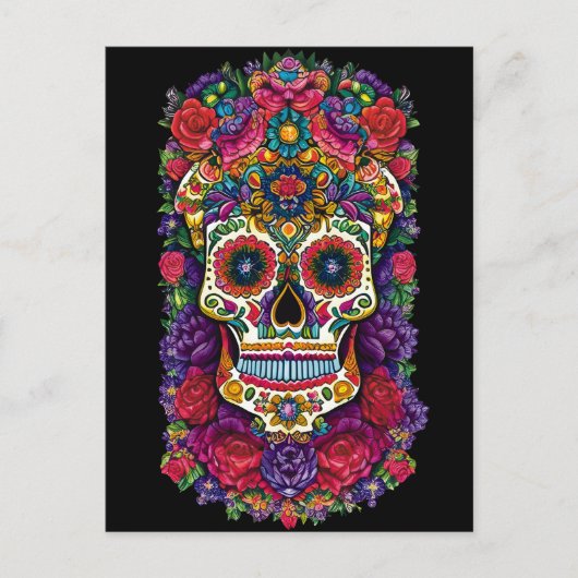 Sugar Skull Art - een kleurrijk eerbetoon Briefkaart (Voorkant)
