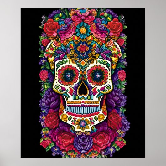 Sugar Skull Art - een kleurrijk eerbetoon Poster (Voorkant)