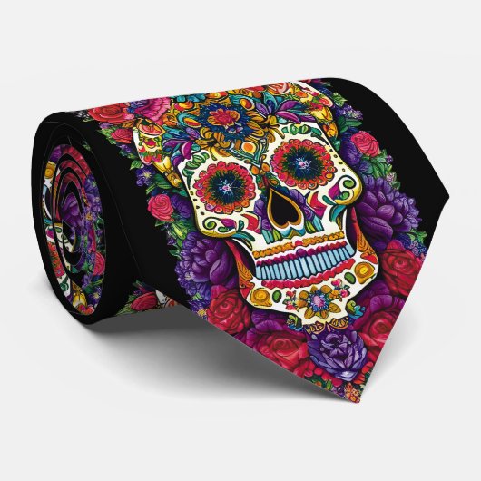 Sugar Skull Art - een kleurrijk eerbetoon Stropdas (Opgerold)