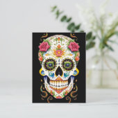 Sugar Skull Art - Feestelijk met Roze Rozen Briefkaart (Staand voorkant)