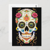 Sugar Skull Art - Feestelijk met Roze Rozen Briefkaart (Voorkant / Achterkant)