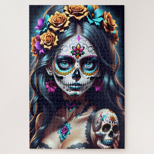 Sugar Skull Art - Fiesta van kleuren Legpuzzel (Verticaal)