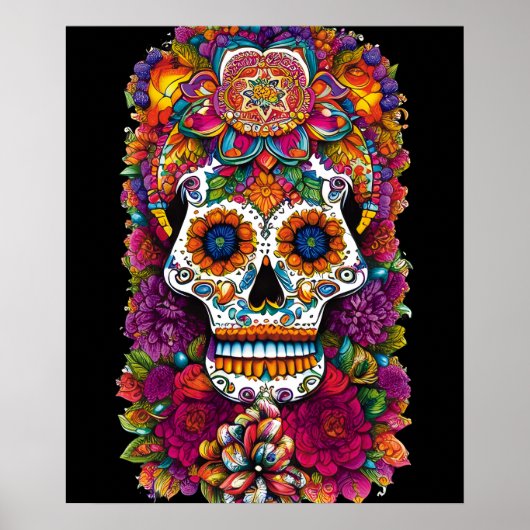 Sugar Skull Art - Fiesta van kleuren Poster (Voorkant)