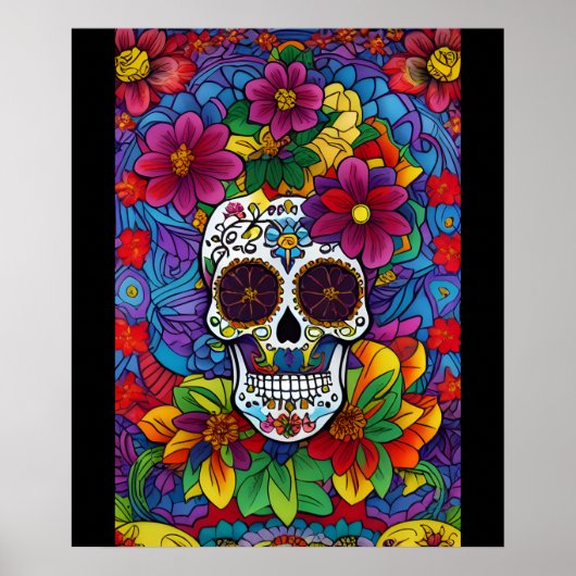 Sugar Skull Art - Floral Fiesta Poster (Voorkant)