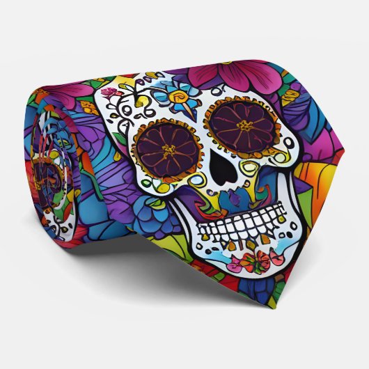 Sugar Skull Art - Floral Fiesta Stropdas (Opgerold)