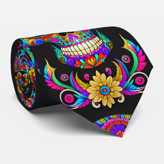 Sugar Skull Art - Folklore in kleur Stropdas (Opgerold)
