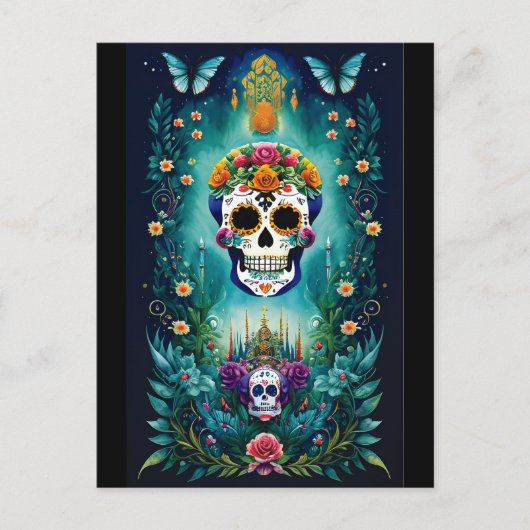 Sugar Skull Art - Geïnspireerd door Mexicaanse tra Briefkaart (Voorkant)
