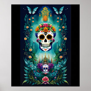 Sugar Skull Art - Geïnspireerd door Mexicaanse tra Poster